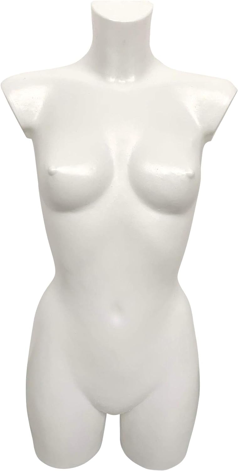 fella4stores Basic Damentorso lang Weiss, Schaufensterpuppe, Büste, vollgeformt aus bruchsicherem Ku