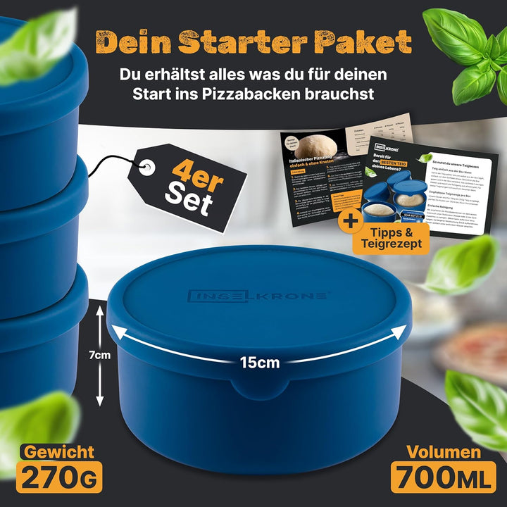 Pizzaballenbox mit Deckel 4er Set - Perfekt als Pizzabox, Gärbox & Teigbox - bis zu 350g Pizzateig B