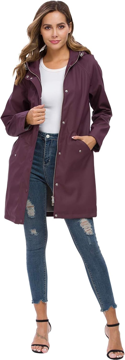 Fahsyee Regenmantel Damen, Regenjacke Wasserdichter Regenmantel mit Kapuze Windbreaker Outdoor Lang