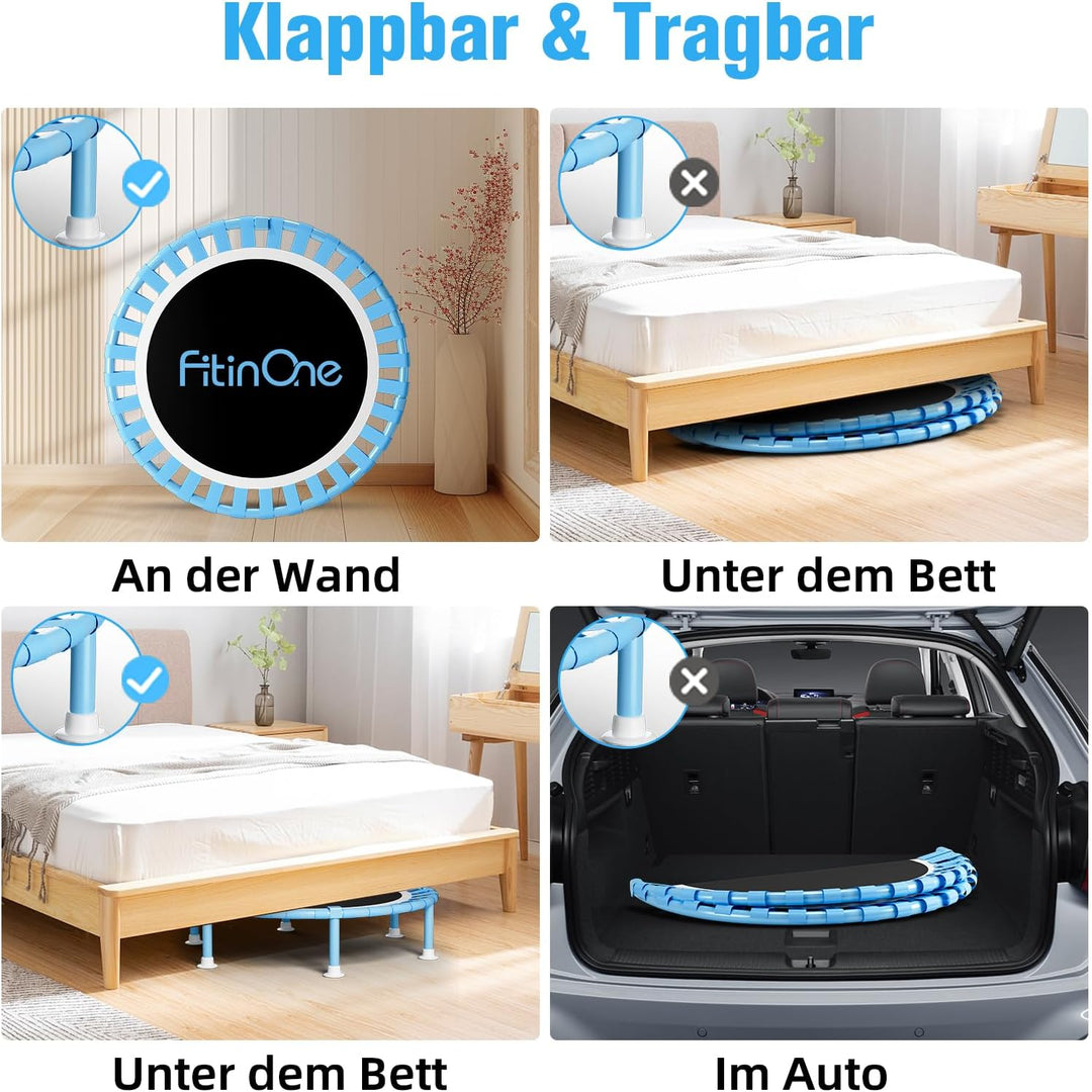 200KG Faltbares Fitness Mini Trampolin Ø 102CM mit Bungee Bänder, 5-Fach Verstellbarer Schaumstoffgr