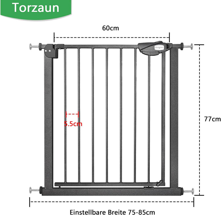 HENGMEI Türschutzgitter Treppengitter ohne bohren Baby Schutzgitter 75-85cm Schliesst automatisch Gi