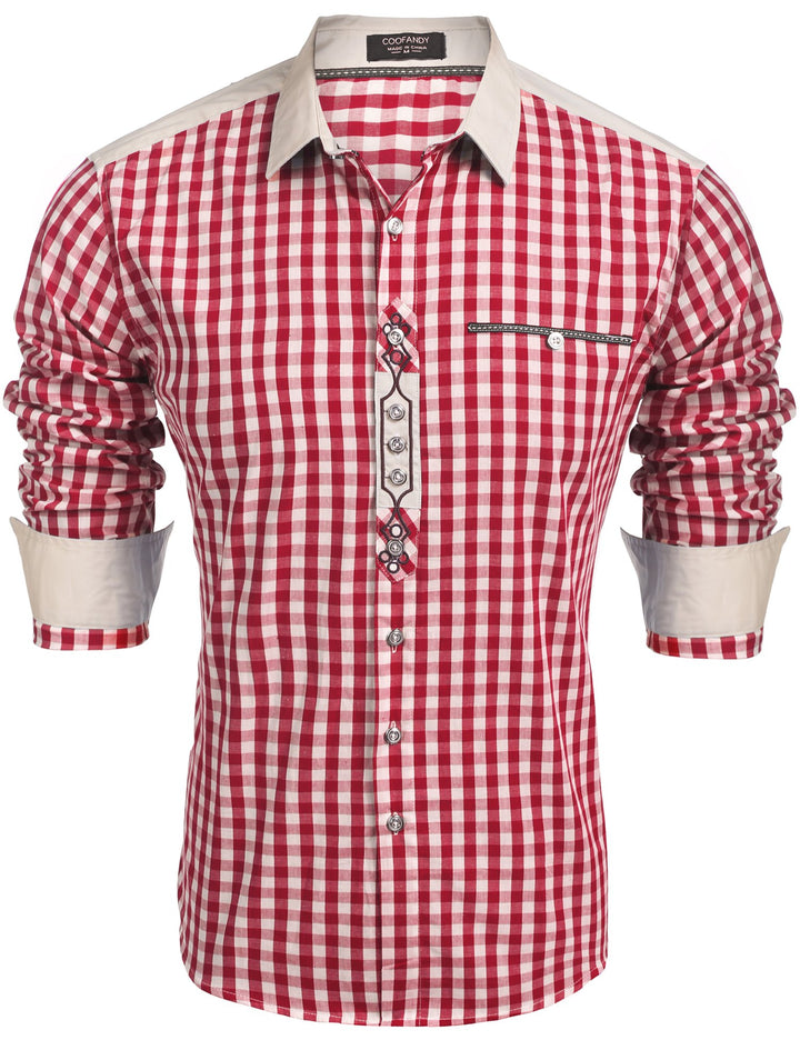 COOFANDY Hemd Herren Langarm Trachtenhemd Kariertes Oktoberfest Hemd Freizeithemd Karohemden Herrenh