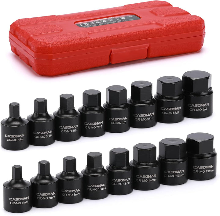 CASOMAN 16 Piece 3/8 Inch Drive Low Profile Impact Hex Driver Set, Cr-Mo, 1/4"-3/4", 6mm-19mm, Impac