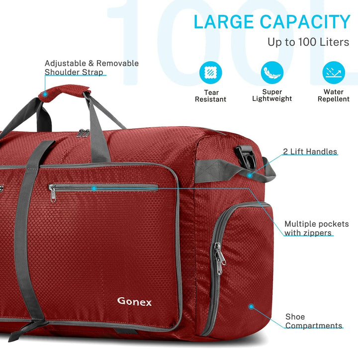 Gonex Leichter Faltbare Reise-Gepäck 100L Duffel Taschen Übernachtung Taschen/Sporttasche für Reisen