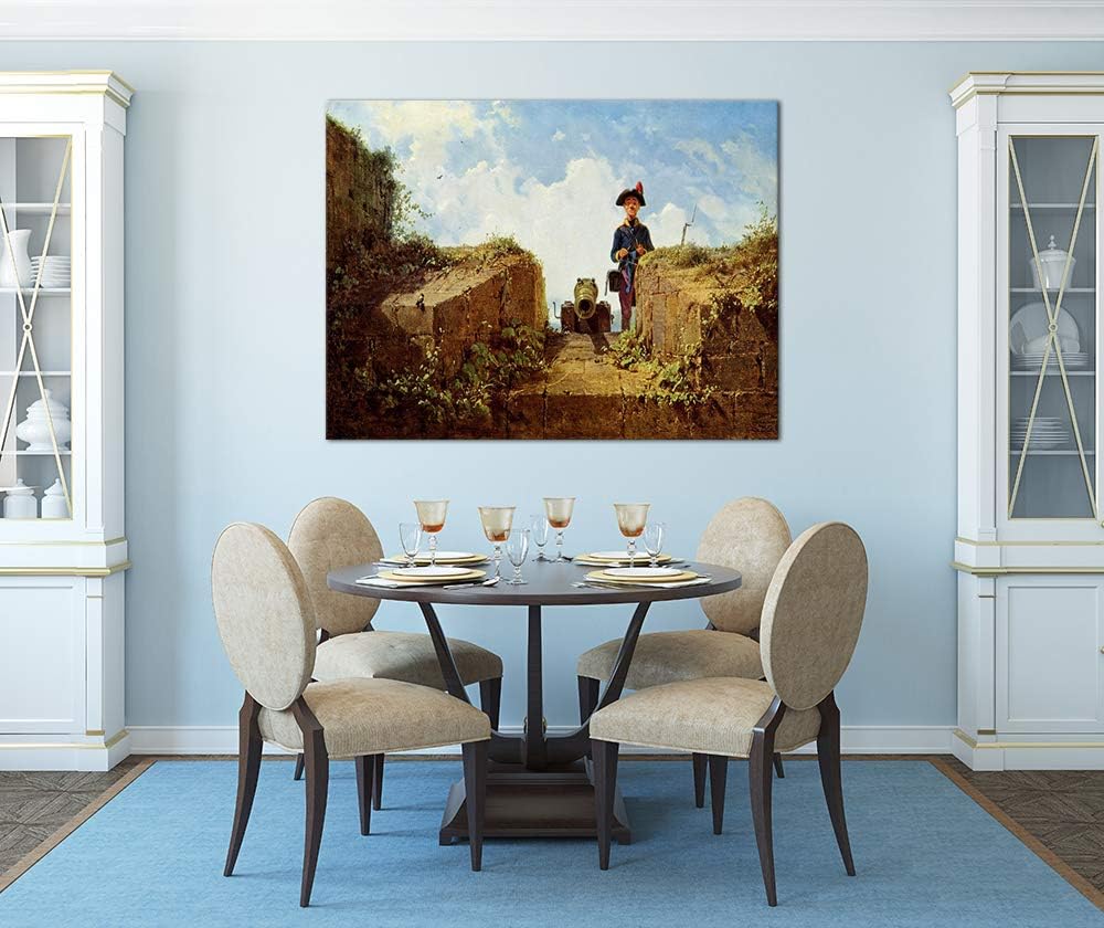 Bilderdepot24 Bild auf Leinwand | Carl Spitzweg Der strickende Vorposten in 80x60 cm als Wandbild |