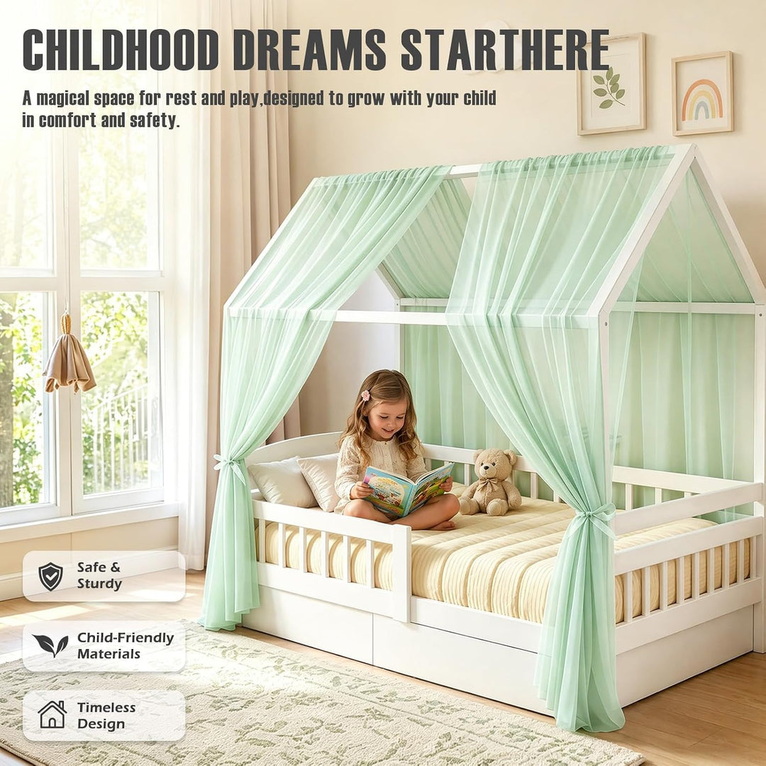 Hausbett Himmel 2er Set aus Voile, Betthimmel und Bettvorhang für Kinderbett, Kinderzimmer Deko für