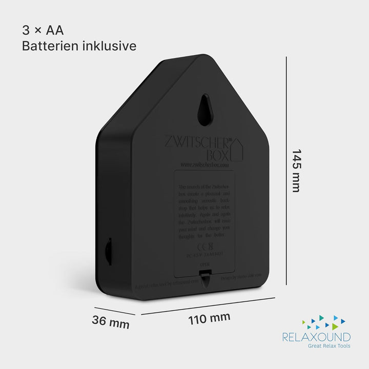 RELAXOUND ORIGINAL Zwitscherbox Black Dark – Moderne Vogelgezwitscher Box – Entspannender Vogelgesan