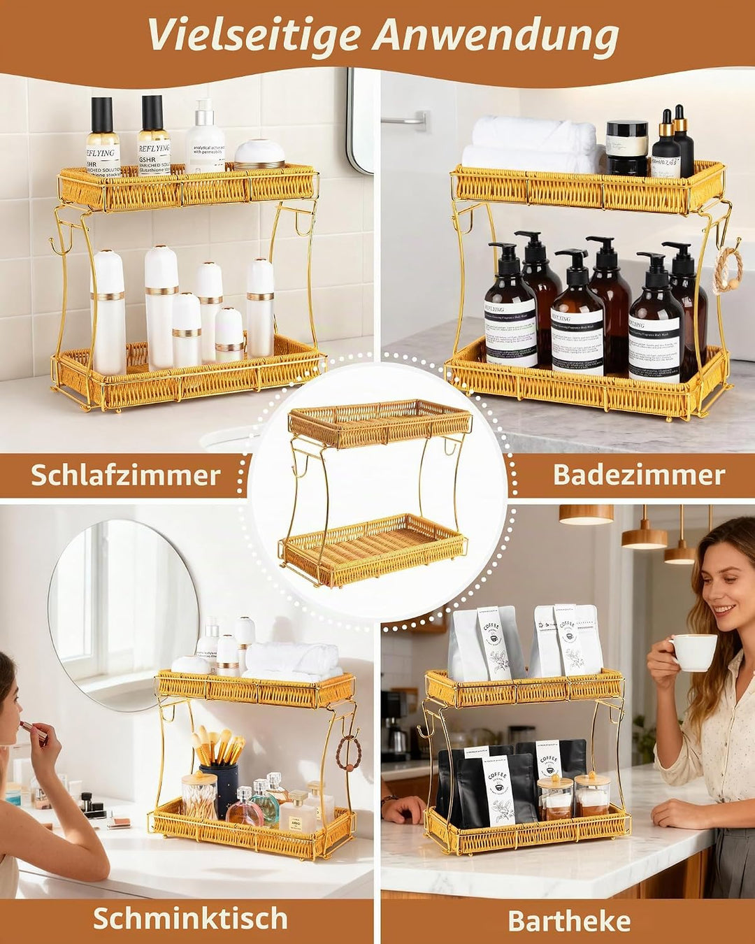 REFLYING Abnehmbarer Badezimmer Organizer, Skincare Parfüm Organizer, Küchen Organizer, Gewürzregal,