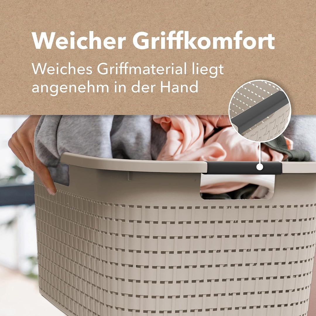 Rotho Country 2er-Set Wäschekorb 40l | Wäschebox in Rattan-Optik | mit Griffen, leicht zu tragen | r