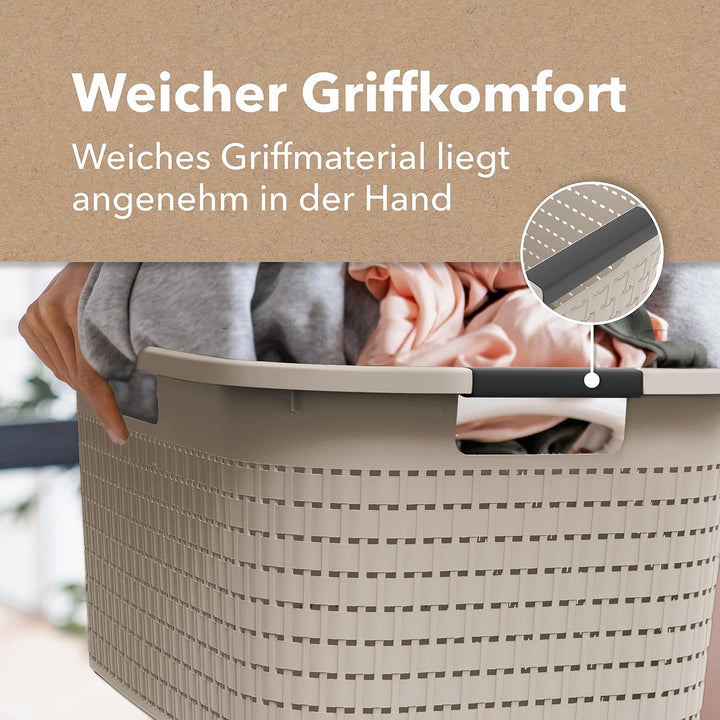 Rotho Country 2er-Set Wäschekorb 40l | Wäschebox in Rattan-Optik | mit Griffen, leicht zu tragen | r
