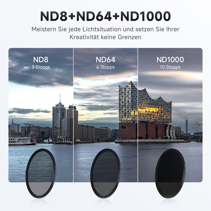 Rollei F:X Pro ND Filterset (ND 8, ND 64, ND1000) Neutraldichtefilter Set mit 3 Graufiltern (72mm) 7