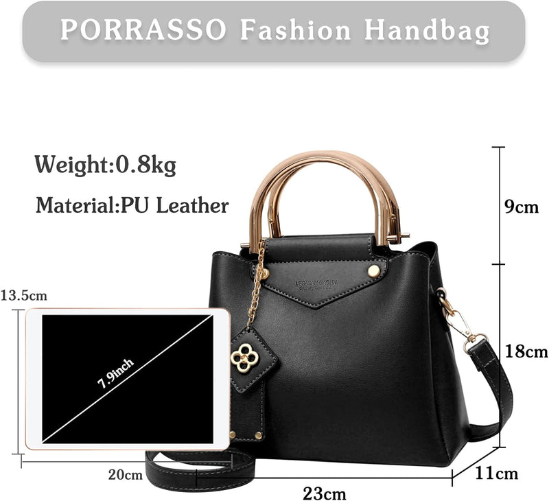 PORRASSO Damen Handtasche Casual Henkeltaschen Frauen Beuteltasche Schultertasche Wasserdicht PU Led