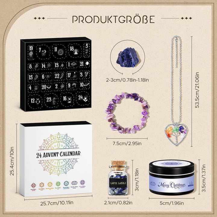 Adventskalender 2025 Frauen Chakra Duftkerzen mit Edelsteine, Geschenke für Yoga Entspannung, Medita
