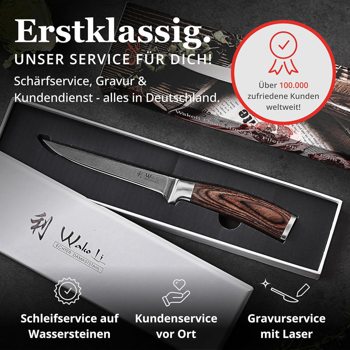 Wakoli EDIB Damastmesser Filetier- und Ausbeinmesser 14,50 cm extrem scharf aus 67 Lagen I Damast Kü
