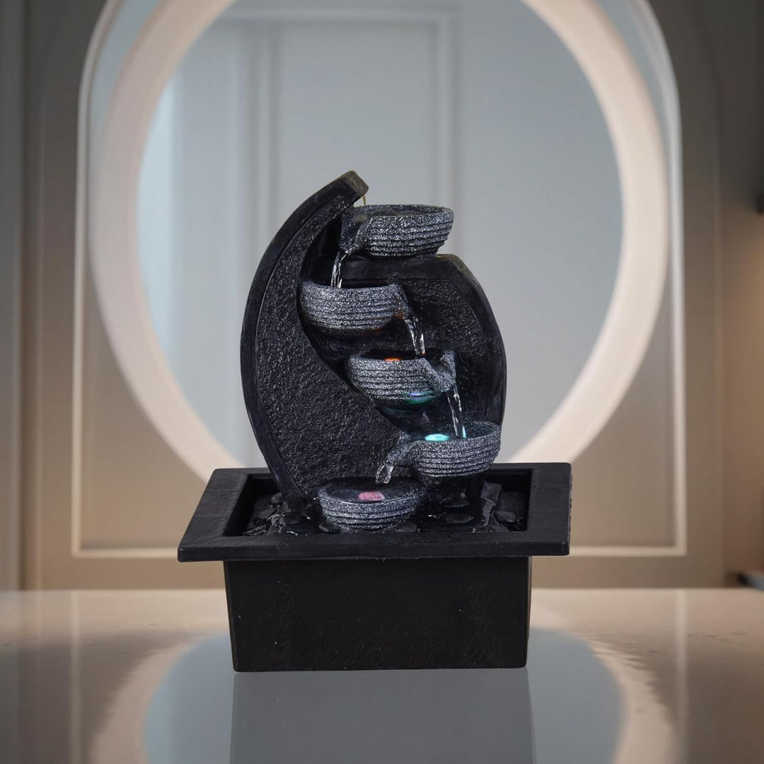 Zen'Light - Zimmerbrunnen Wasserfall V2 4 Ebenen in Natursteinoptik mit farbigem LED-Licht - Moderne