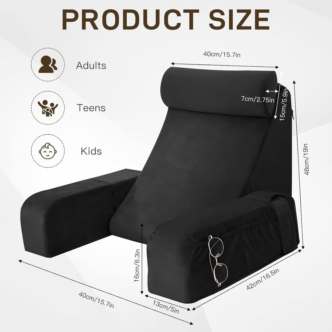 Rückenkissen für Bett und Sofa, Lesekissen mit abnehmbaren Armlehnen und Kopfkiseen, Ergonomisches R