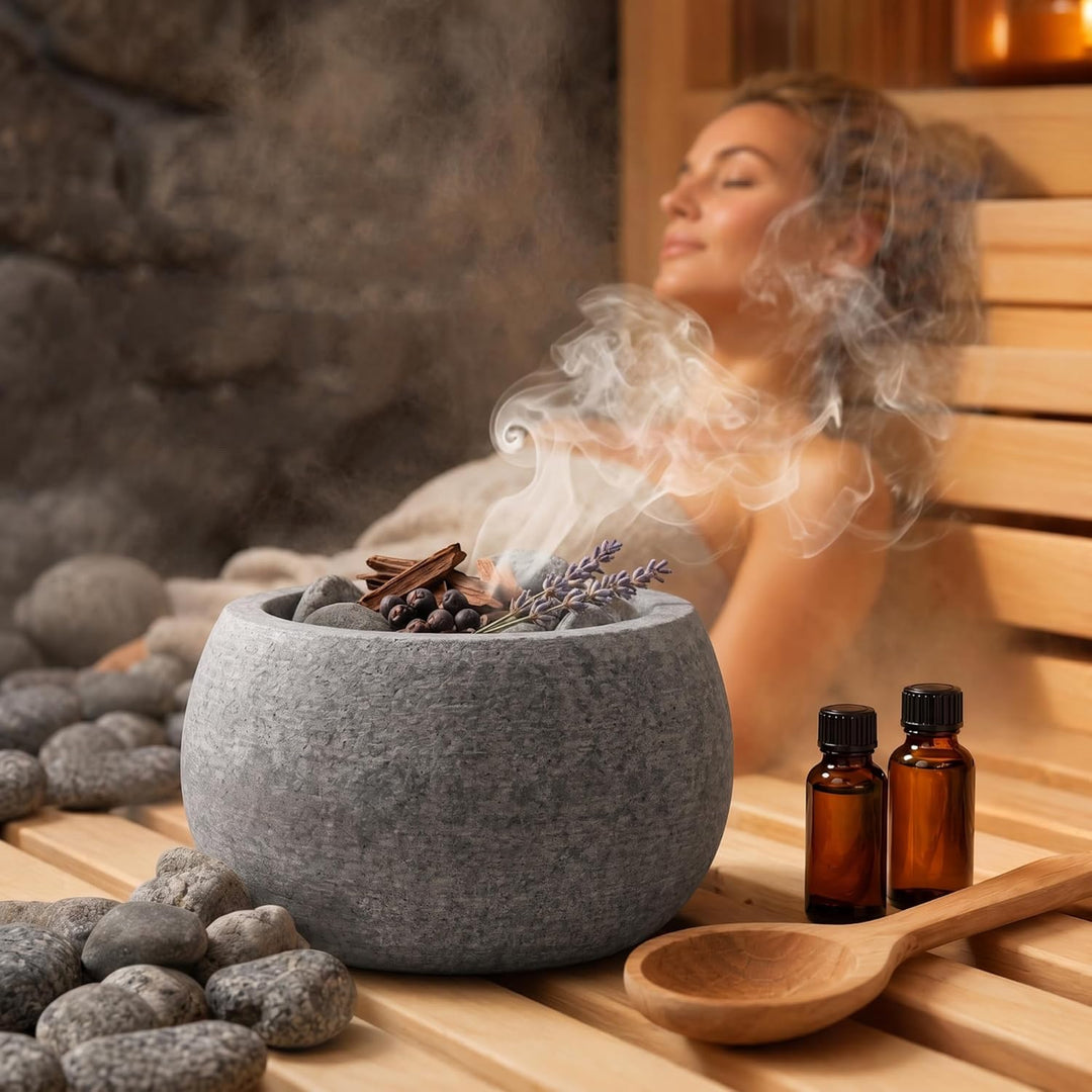 Sauna Aromaschale aus Naturstein 10,5x6 cm – Hitzebeständige Sauna Aufguss Schale für Mentholkristal
