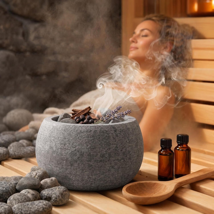Sauna Aromaschale aus Naturstein 10,5x6 cm – Hitzebeständige Sauna Aufguss Schale für Mentholkristal