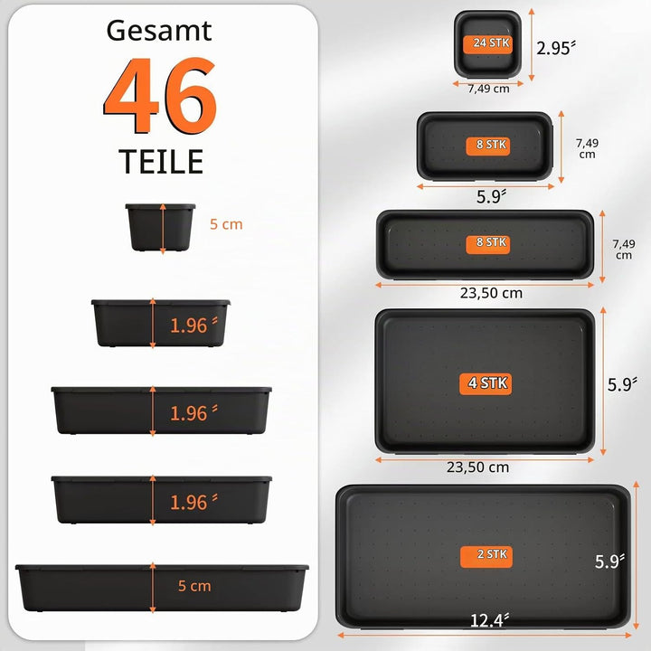 46 Stück Werkzeugkoffer Organizer, Gross 30 cm mit 5 Grössen, Werkzeugaufbewahrung Schubladen Ordnun