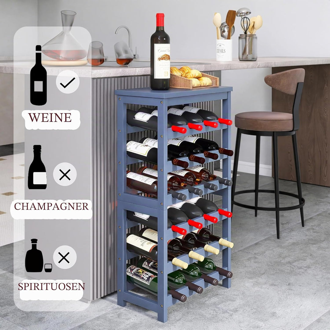 Weinregal, 6 Etagen 24 Flaschen Bambus Wein Organizer Halter, Boden Freistehende Wobble-Free Wein Di