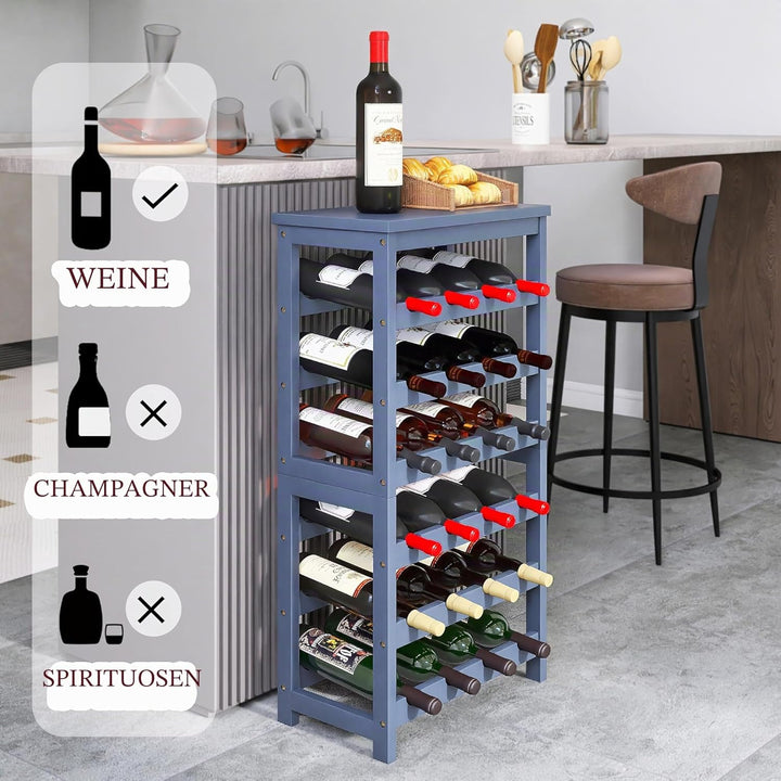 Weinregal, 6 Etagen 24 Flaschen Bambus Wein Organizer Halter, Boden Freistehende Wobble-Free Wein Di