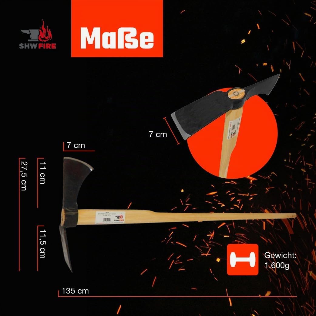SHW-FIRE Profi Wiedehopfhacke klein - Gartenhacke mit Breitblatt, robust geschmiedet und 135cm Stiel