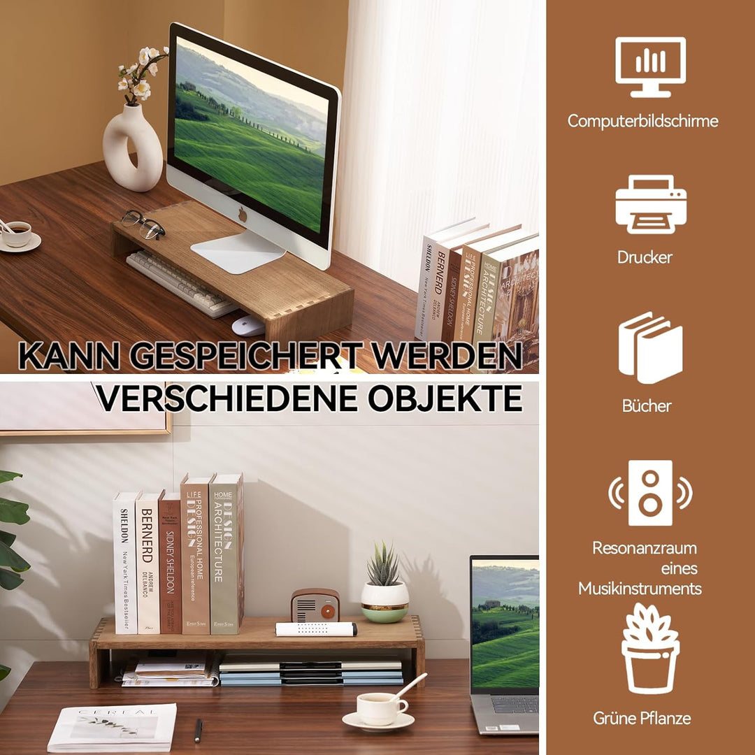 KIRIGEN Holz Monitorständer – Desktop Organizer für PC/Laptop/TV/Drucker | Büro-Aufsatz mit Stauraum