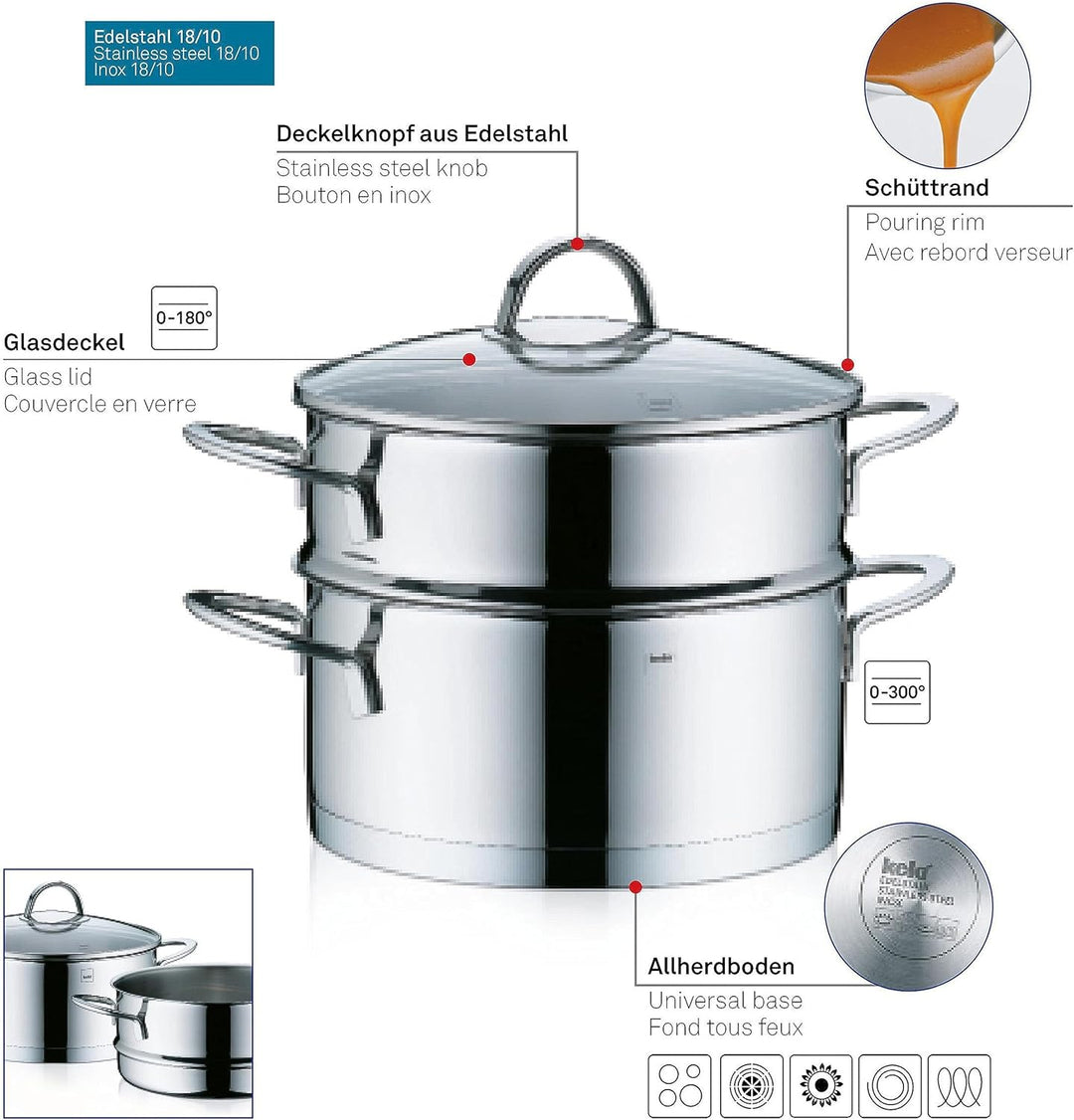 Kela 10955 Bratentopf, 1,5 l Fassungsvermögen, 16 cm Durchmesser, 18/10 Edelstahl mit Glanzoptik, In