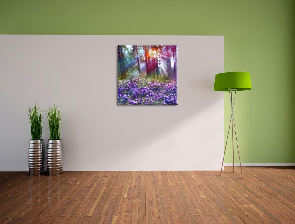 Lavendel im Wald, Format: 70x70 auf Leinwand, XXL riesige Bilder fertig gerahmt mit Keilrahmen, Kuns