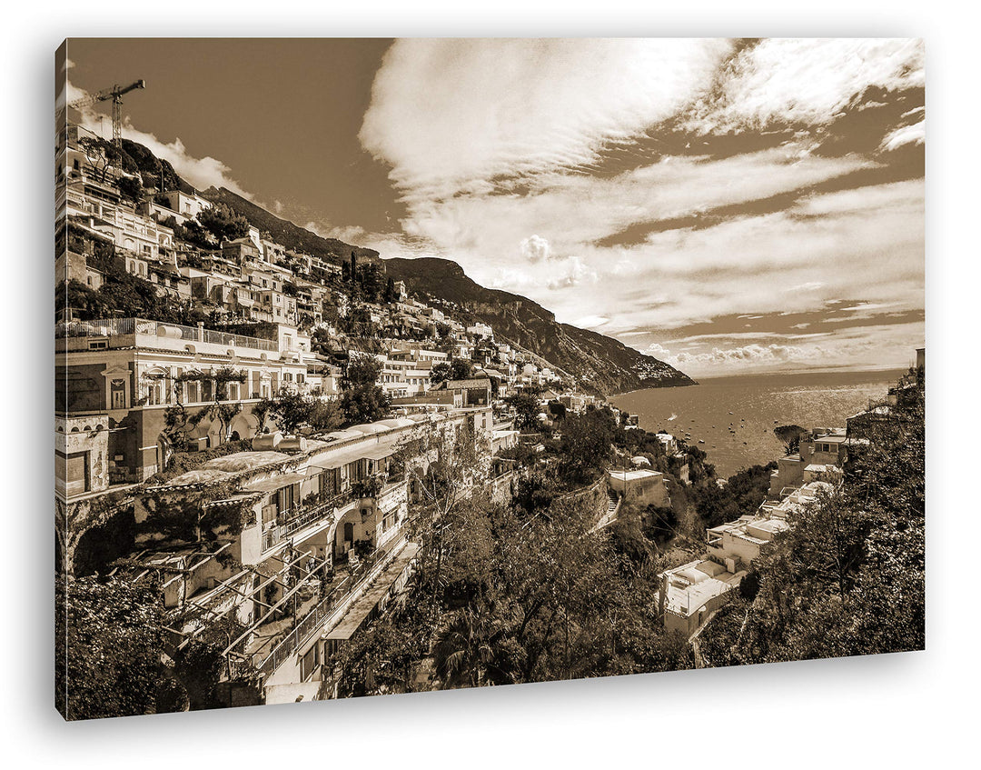 deyoli Amalfi Küste in Italien Format: 80x60 Effekt: Sepia als Leinwandbild, Motiv fertig gerahmt au
