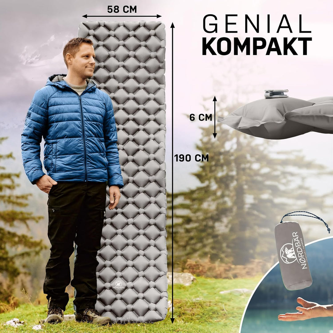 NORDBÄR® Camping Isomatte aufblasbar & Ultraleicht [mit oder ohne Kissen]| Iso Luftmatratze kleines