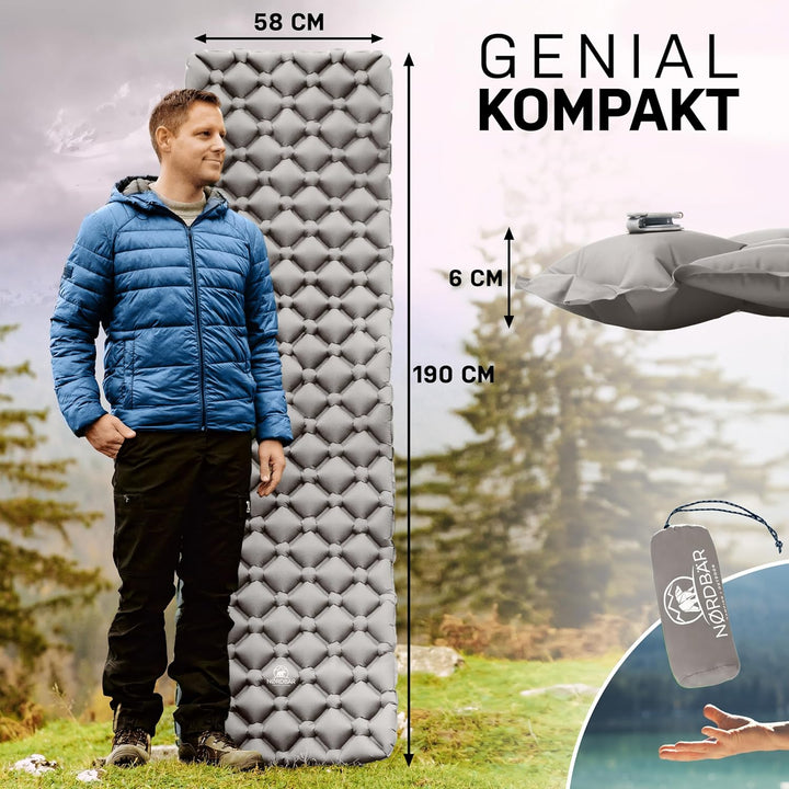 NORDBÄR® Camping Isomatte aufblasbar & Ultraleicht [mit oder ohne Kissen]| Iso Luftmatratze kleines