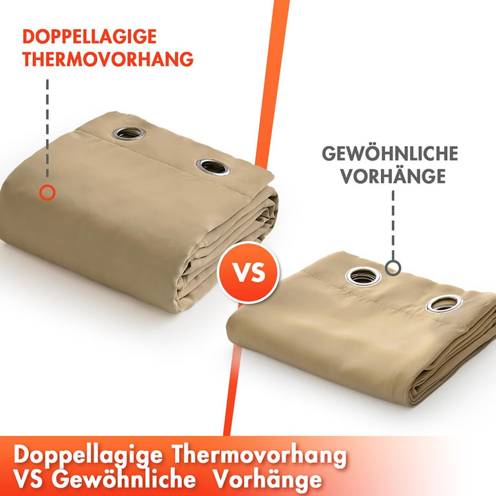 MIULEE Thermovorhang Kälteschutz mit Gestepptem Futter, Taupe Doppellagige Thermo Vorhang Gegen Kält