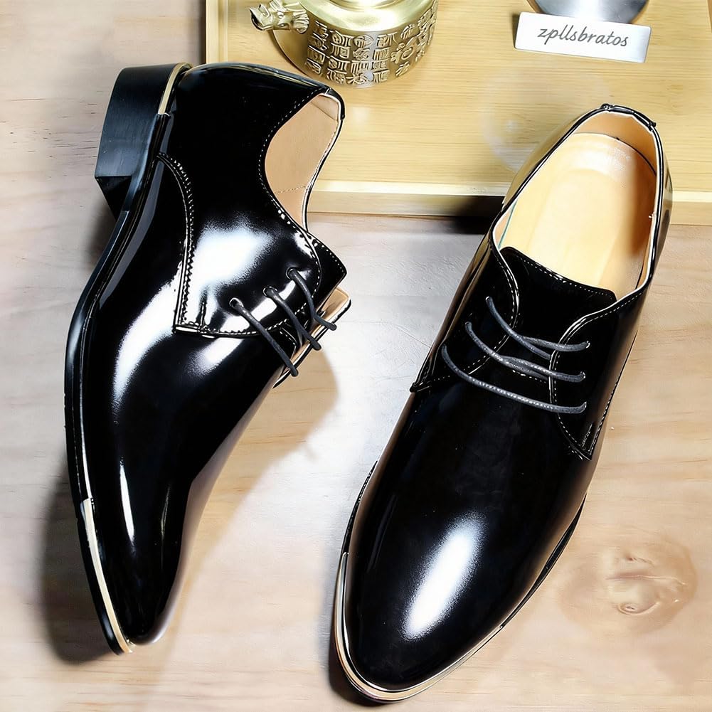 Herren Lederschuhe Lackschuhe Derby Schnürhalbschuhe Oxford Hochzeit Schuhe 38-48 41 EU Schwarz, 41