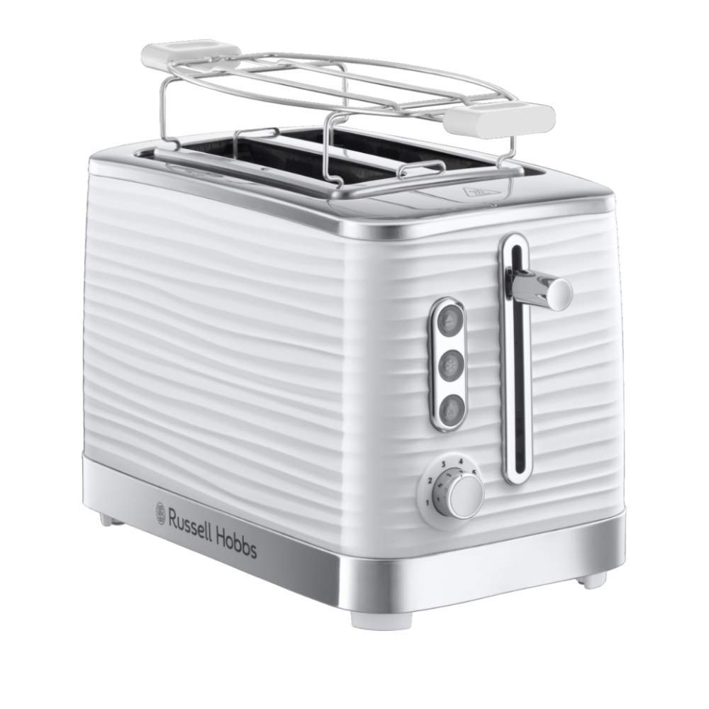 Russell Hobbs Toaster [für 2 Scheiben] Inspire Weiss mit hochwertiger Hochglanz-Struktur (extra brei