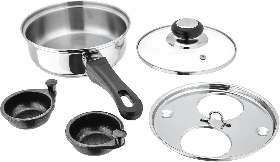 JUDGE Essentials Eierkocher für Zwei Eier, für Pochierte Eier, Edelstahlpfanne, 16 cm, Bratpfanne mi