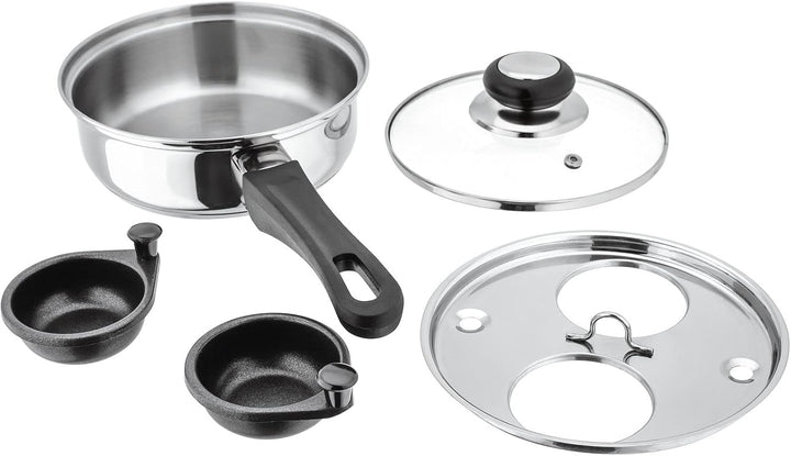 JUDGE Essentials Eierkocher für Zwei Eier, für Pochierte Eier, Edelstahlpfanne, 16 cm, Bratpfanne mi