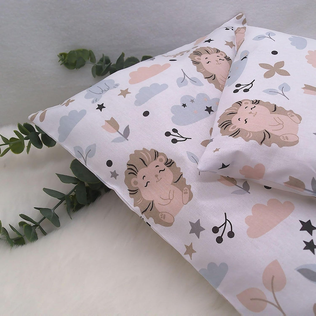 Handgefertigte Puppenbettwäsche, Waldfreunde, Hase und Igel, Gänse und Blumen, waschbar Decke 41h x