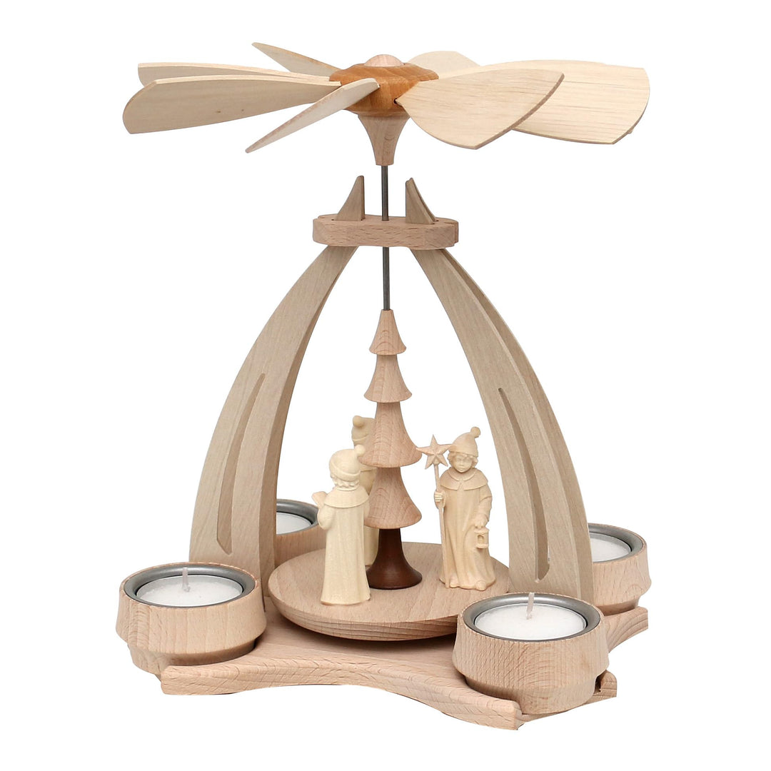 ***Pyramide aus Buchenholz mit 3 Handgeschnitzten Tiroler Kurrendesänger/Figuren für 4 Teelichter L/