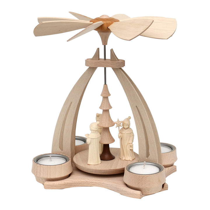 ***Pyramide aus Buchenholz mit 3 Handgeschnitzten Tiroler Kurrendesänger/Figuren für 4 Teelichter L/