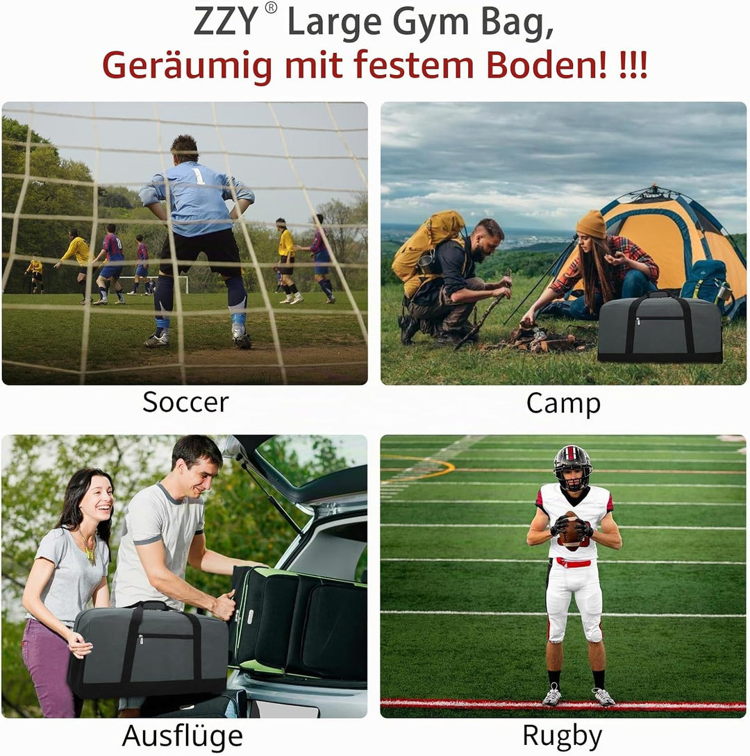 ZZY 55L Sporttasche Herren Gym Sport Tasche - 25 Zoll Reisetasche Duffle Bag mit Hartboden für Woche