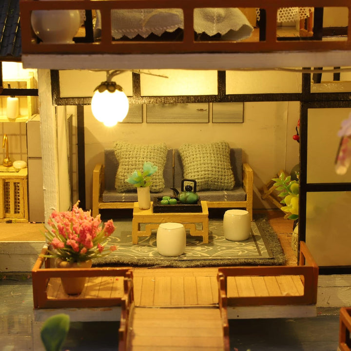 Cuteefun DIY Miniatur Puppenhaus Kit zum BAU Miniatur Haus mit Musik Möbeln und Werkzeugen Selber Ba