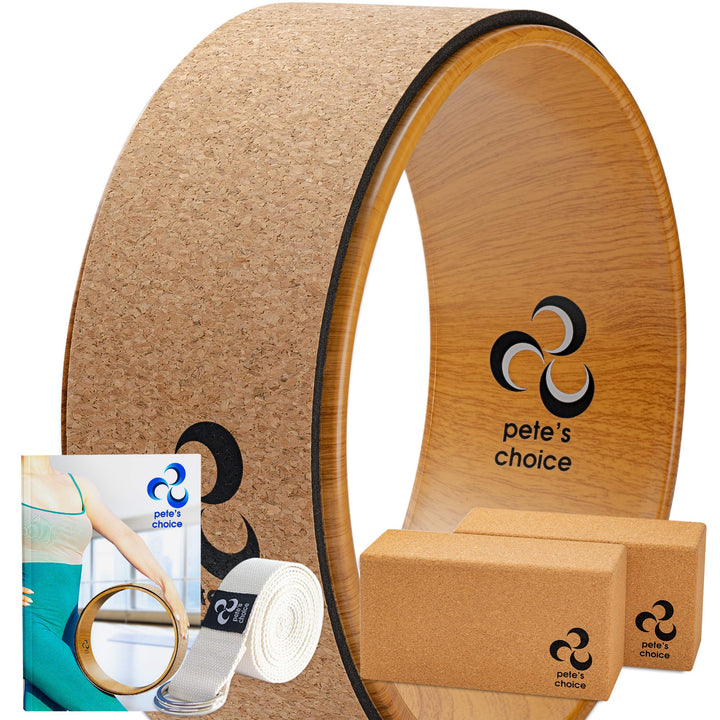 Yoga Rad Holz und Yoga Blocks aus Kork mit Zusätzlichem eBook und Yoga Gurt. Extra Feste, Massive Yo