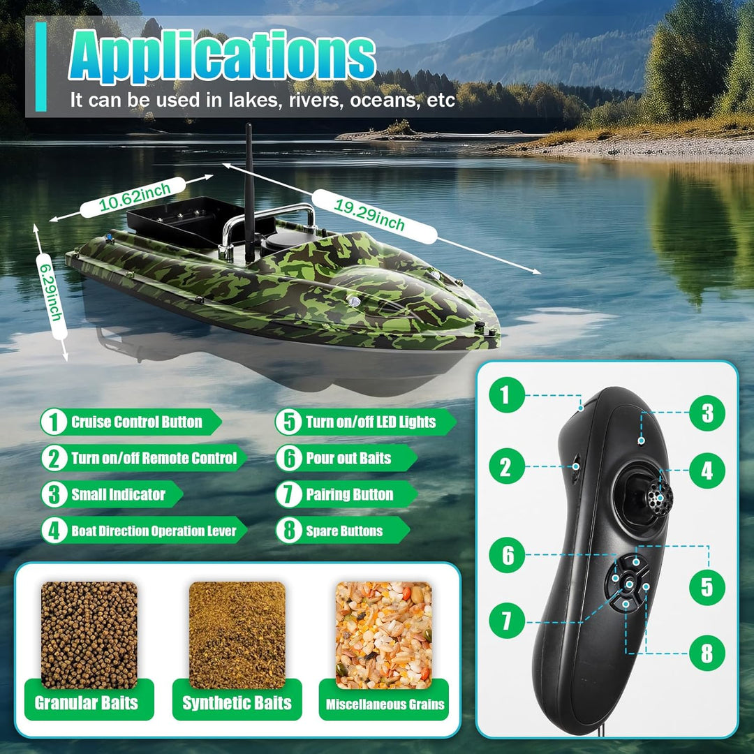 XUEMANSHOP Angelköder Boot, Futterboot Angeln mit Echolot und LED-Licht, 2 Stunden Fahrzeit Reichwei