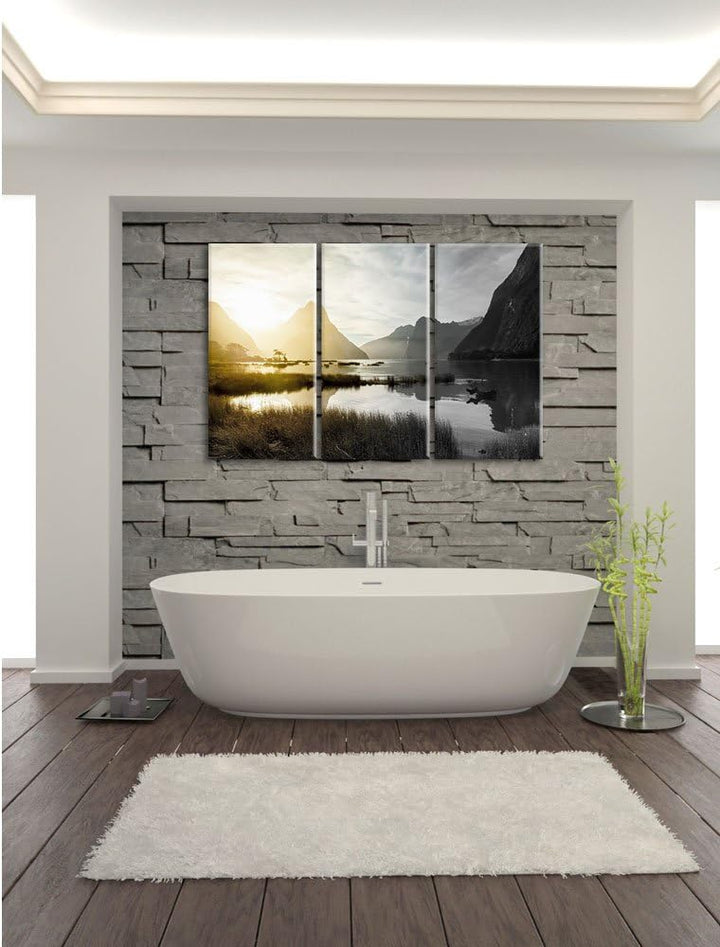 Pixxprint Milford Sound Neuseeland als Leinwandbild/Grösse: 3 Teilig (120x80 cm) cm/Wandbild/Kunstdr