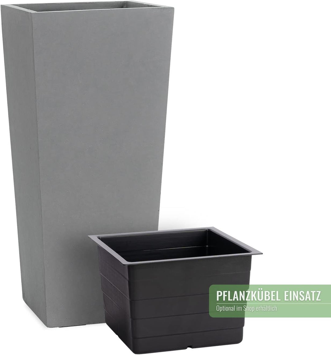 Pflanzwerk® Pflanzkübel Bodenvase Fiberglas Conic GRAU 70x33x33cm *Frostbeständige Blumenkübel* *Deu