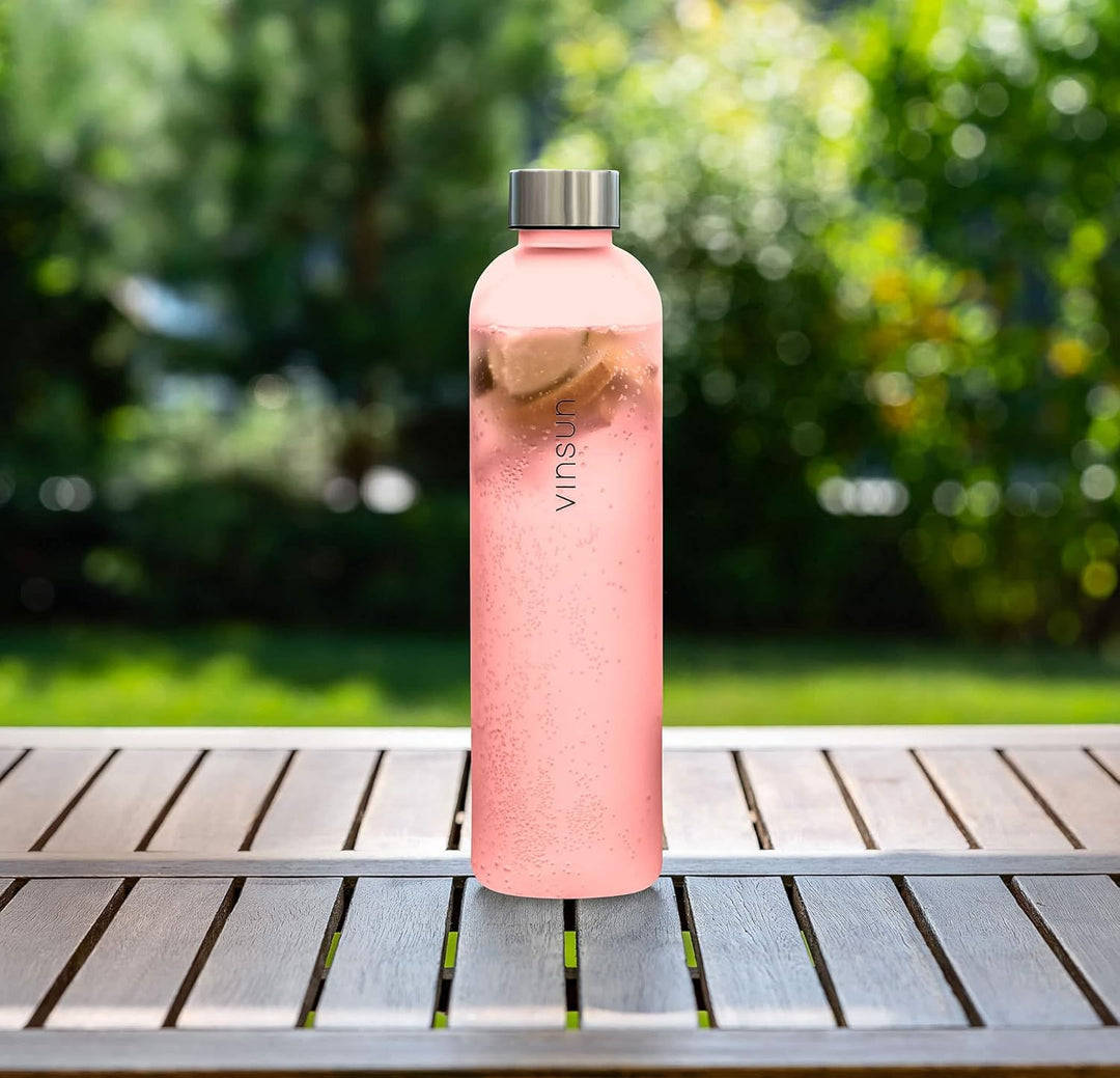 Vinsun Trinkflasche 1l pink - wiederverwendbar, Kohlensäure geeignet, BPA frei, Tritan - nachhaltige