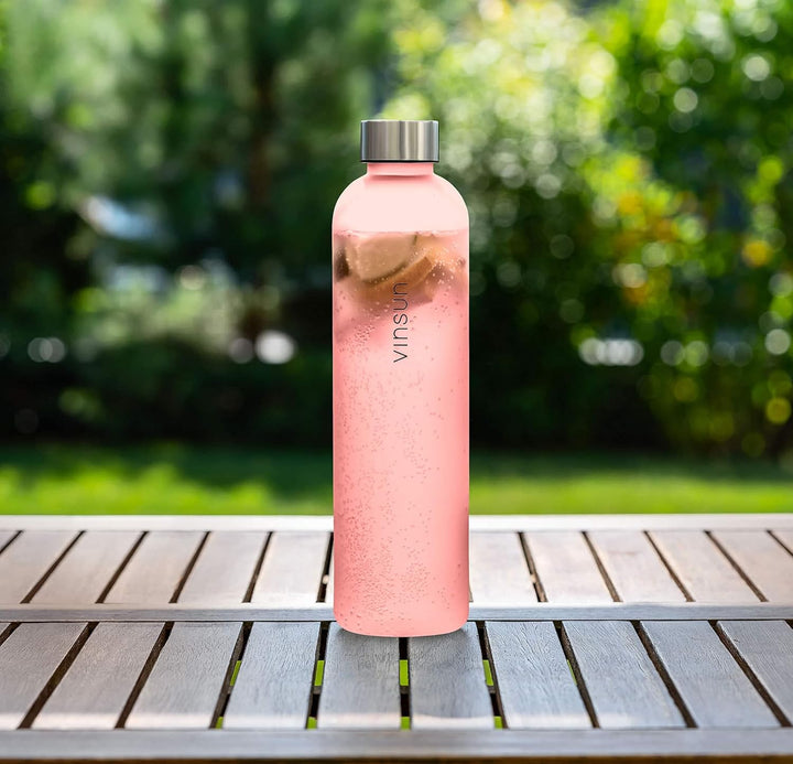 Vinsun Trinkflasche 1l pink - wiederverwendbar, Kohlensäure geeignet, BPA frei, Tritan - nachhaltige