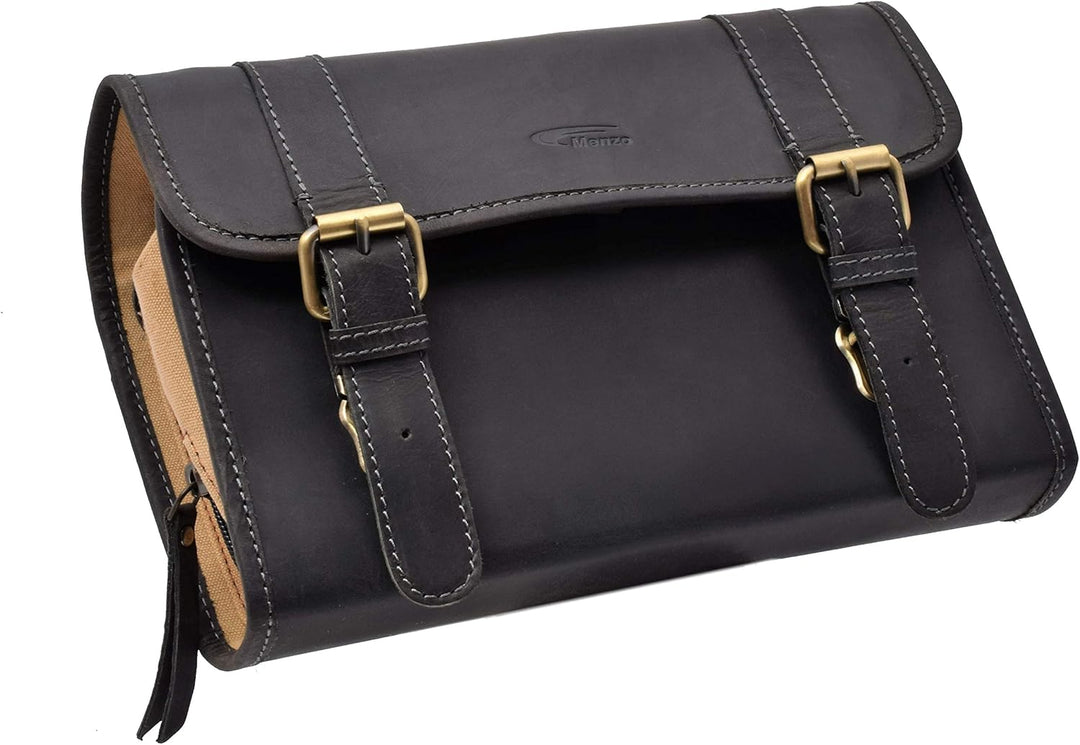 Menzo Kulturbeutel zum Aufhängen, aus echten Leder, Kulturtasche, Toilettentasche, Damen und Herren