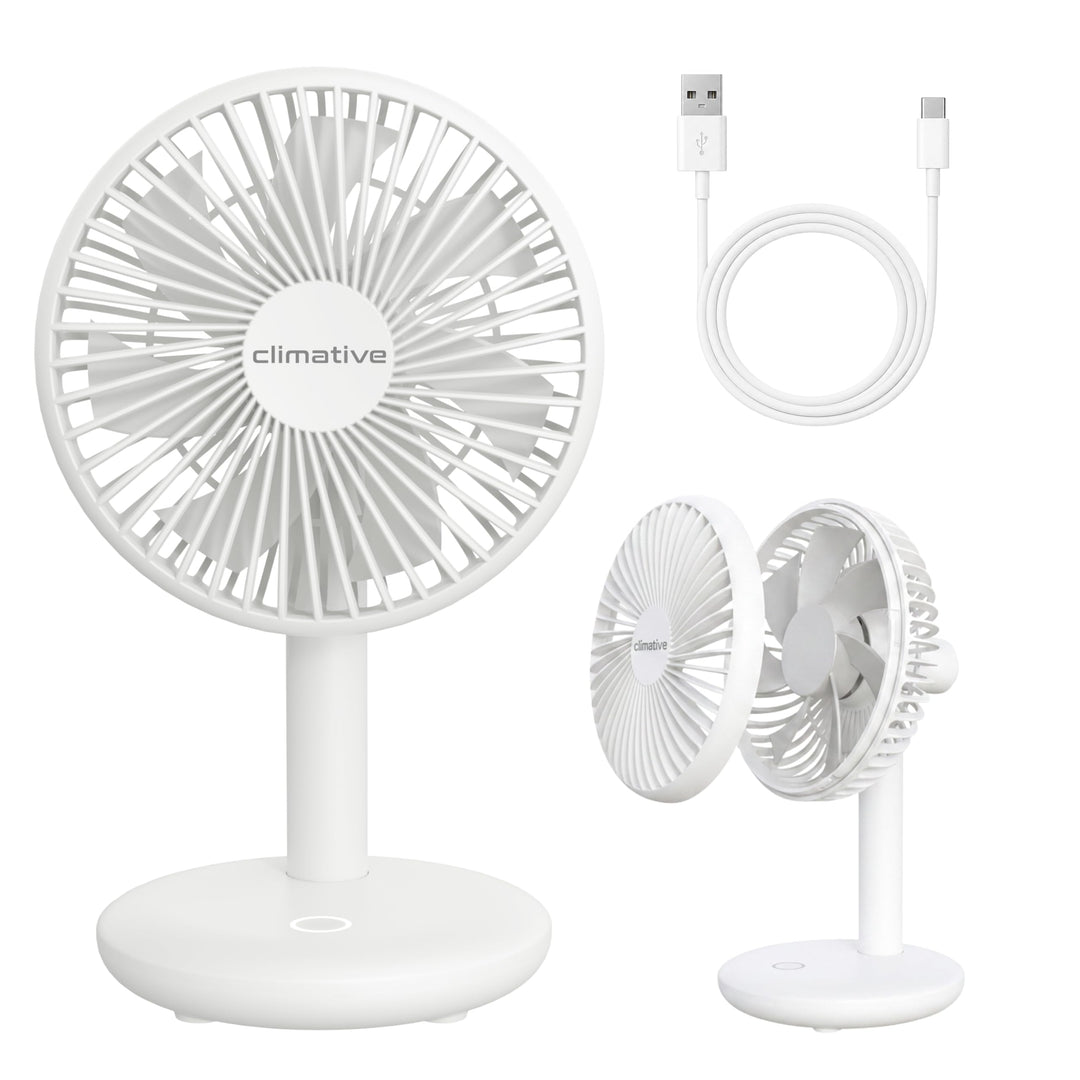 Tischventilator sehr leise - 7-Flügel USB Ventilator Akku 2000 mAh, Ø 14cm, 4 Modi, Naturwind, Bürst